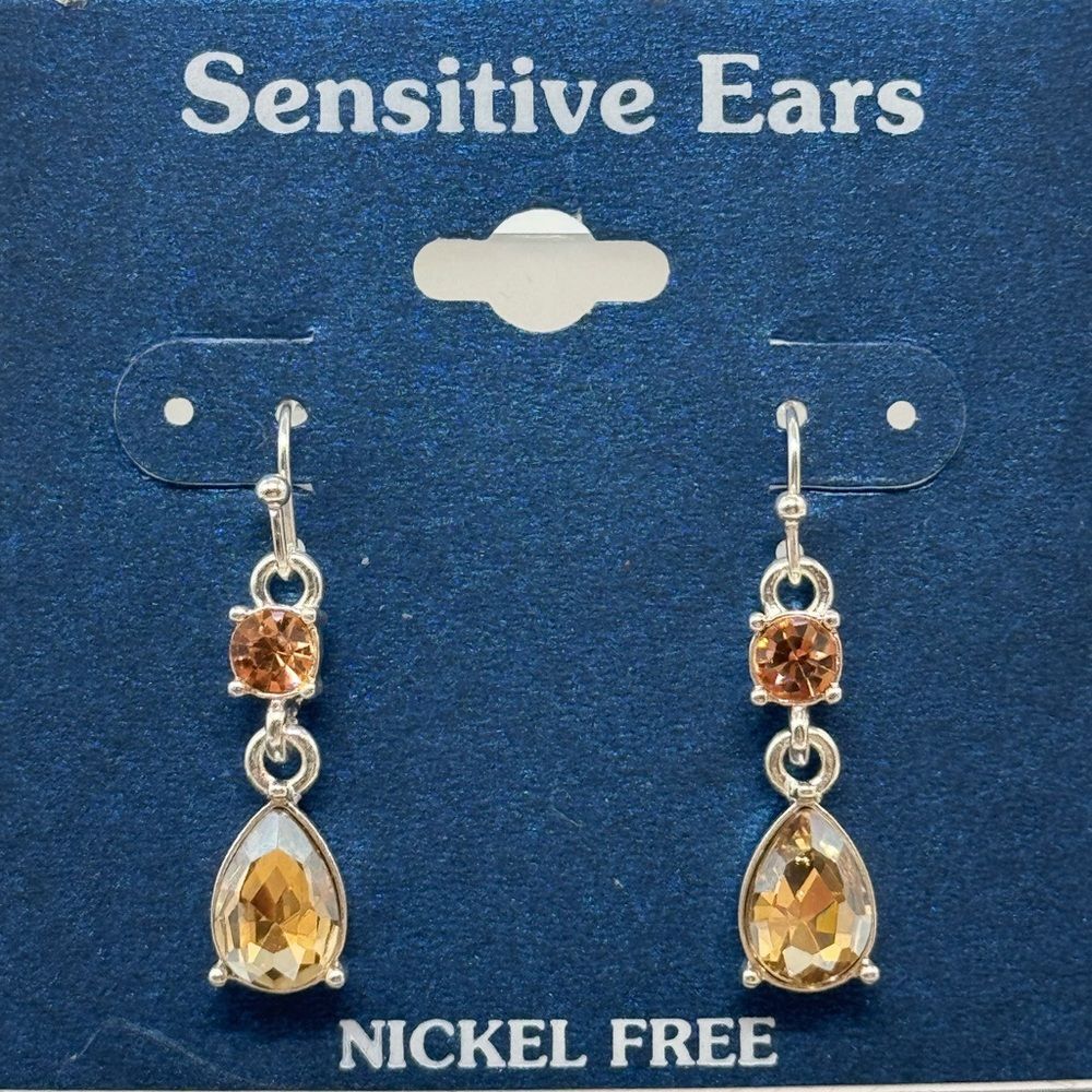 Silver Drop Crystal Stone dangling Citrine 1.5 in